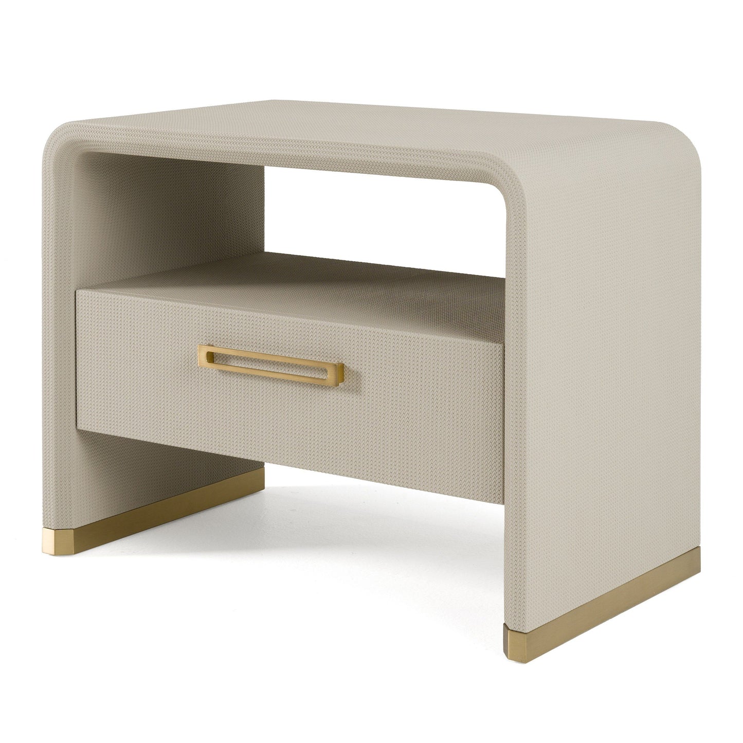 Modrest Florence Modern Beige Shagreen and Gold Nightstand - Elegant Nightstand for Luxury Bedroom Decor