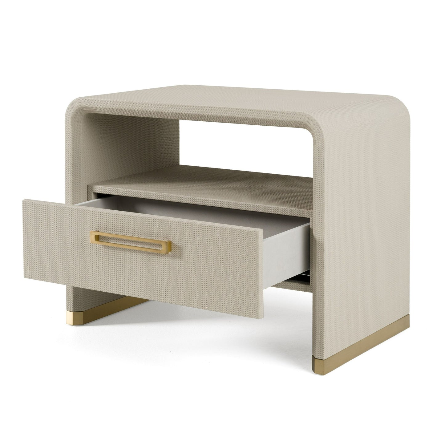 Modrest Florence Modern Beige Shagreen and Gold Nightstand - Elegant Nightstand for Luxury Bedroom Decor
