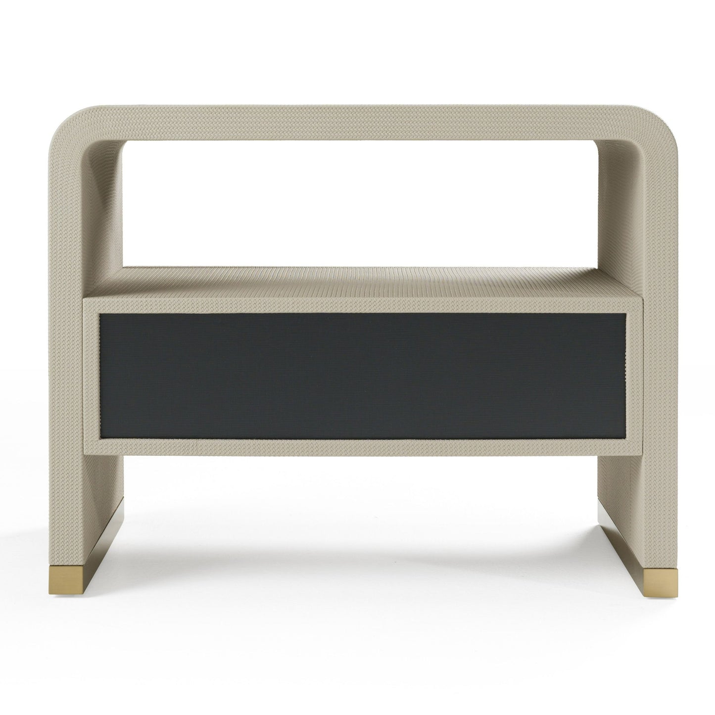 Modrest Florence Modern Beige Shagreen and Gold Nightstand - Elegant Nightstand for Luxury Bedroom Decor