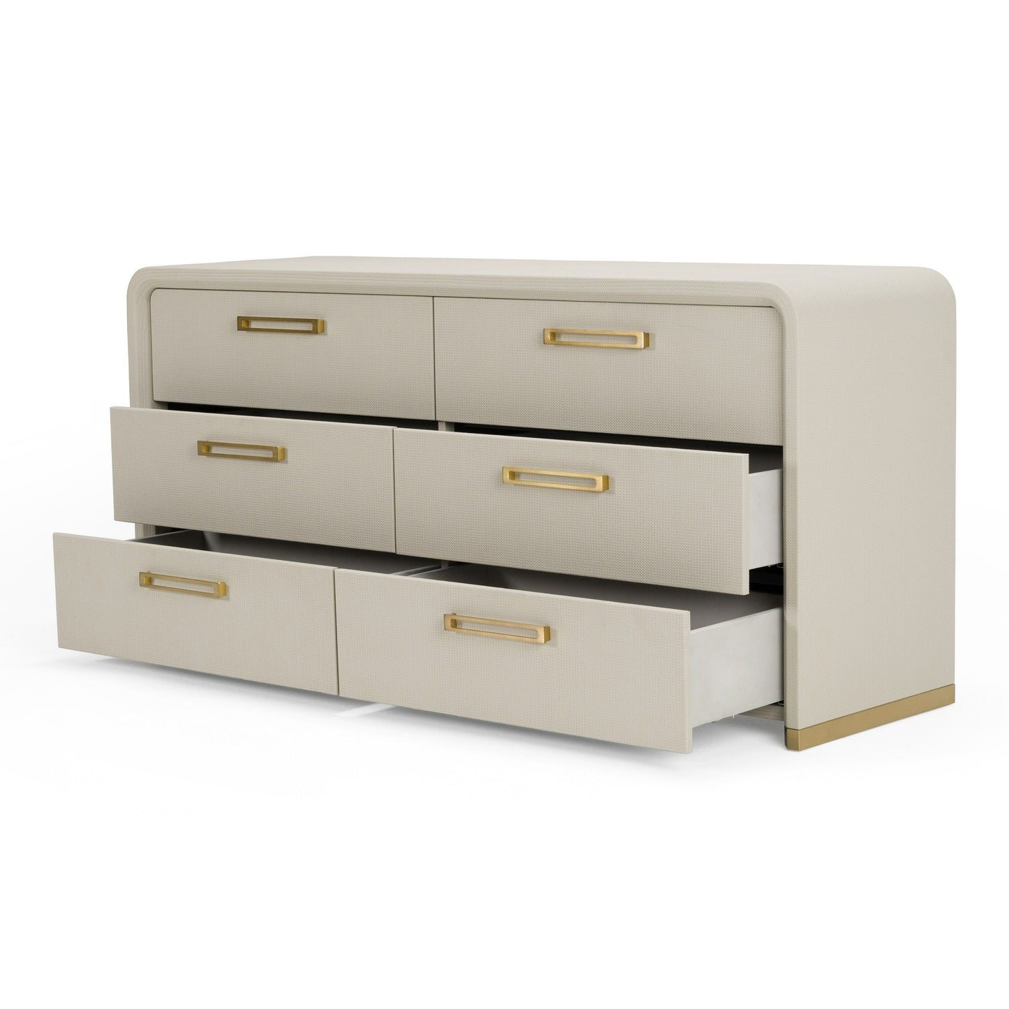 Modrest Florence Modern Beige Shagreen and Gold Dresser - Luxurious Storage Dresser for Contemporary Bedrooms