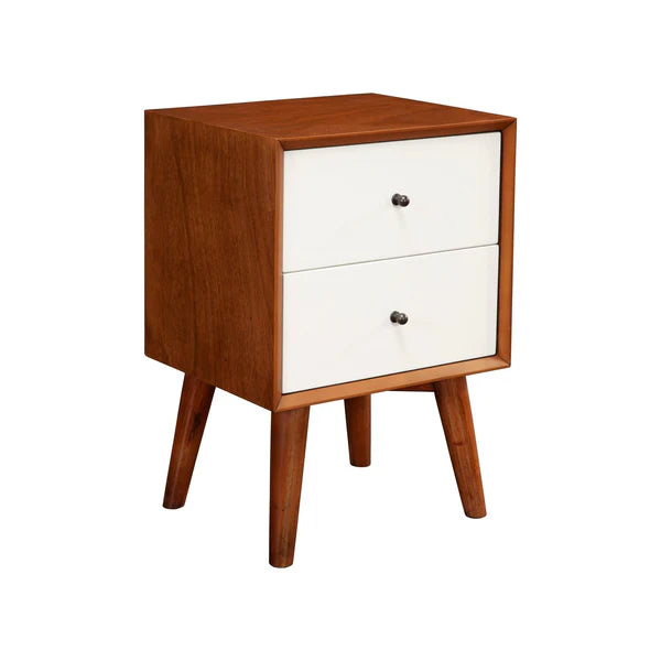 Flynn Acorn/White Nightstand β Stylish Mid-Century Modern Design with a Chic Dual-Tone Finish