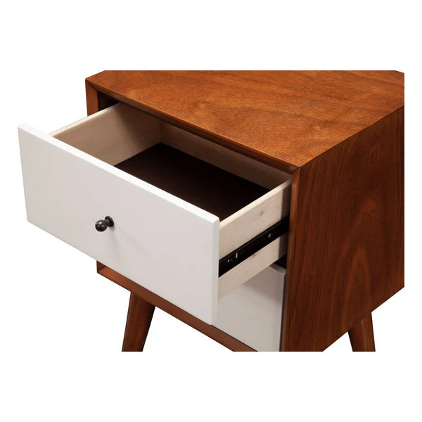 Flynn Acorn/White Nightstand β Stylish Mid-Century Modern Design with a Chic Dual-Tone Finish