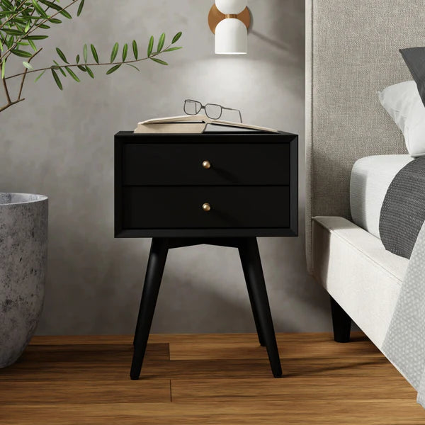 Flynn Black Small Nightstand β Modern Design with a Sleek Black Finish and Compact Storage