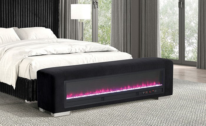 Elnath Bench with Visual Crystal Fireplace - Modern Seating with a Cozy, Glamorous Touch and Crystal Fireplace Features