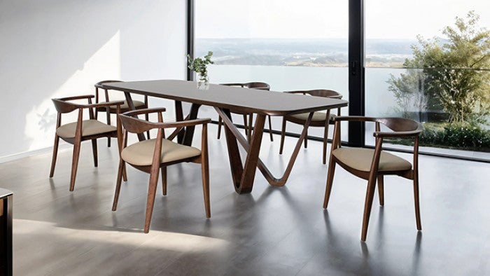 Nordby Rich Walnut Side Chair with Rounded Back and Armrest -Set of 2