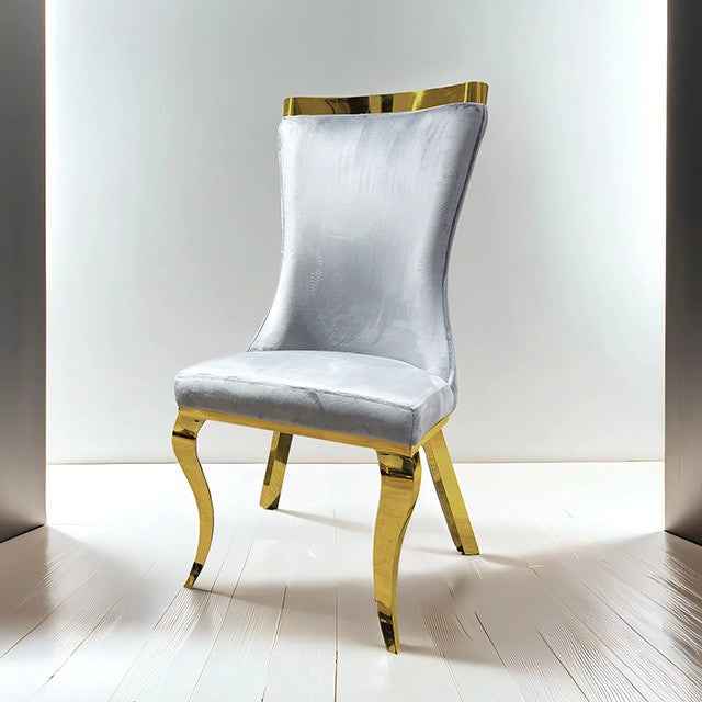 Basilicata Glam Gray Gold Chairs (Set of 2) - Sophisticated & Stylish Dining Chairs with a Sleek Gray and Gold Finish