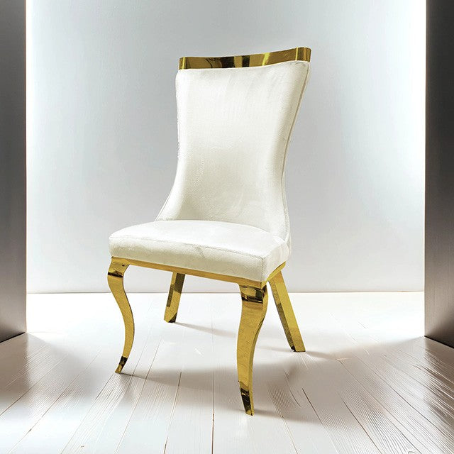 Basilicata Glam White Gold Chairs (Set of 2) - Elegant & Stylish Dining Chairs with a Chic White and Gold Finish
