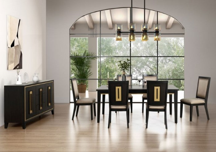 Kenyada Espresso Dining Table with Glass Top and Wood Base