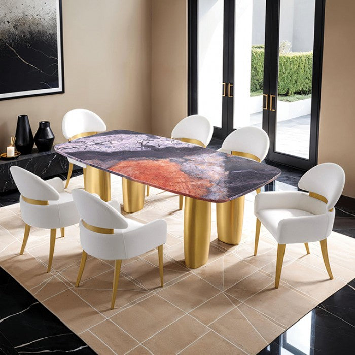 Northolt Dining Table with Black/Gray Sintered Stone Top & Matte Gold Base