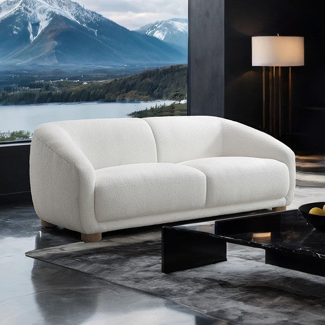 Kolvere Loveseat in Contemporary White Boucle - Elegant & Cozy Loveseat with a Chic White Boucle Fabric for a Modern Touch