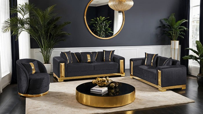 Valdosta Black/Gold Soft Curved Chair - Stylish and Comfortable with a Sleek Black and Gold Design