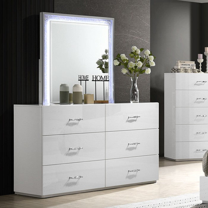 Stoholm Contemporary Rhinestone White UV High Gloss Finish Dresser - Stylish Storage with a Glamorous Touch