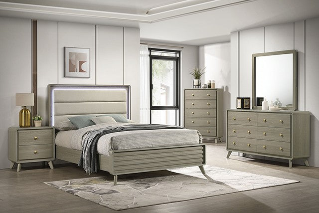 Rainier Contemporary LED Upholstered Channel Headboard Bed - Modern Design with LED Lighting and Plush Comfort