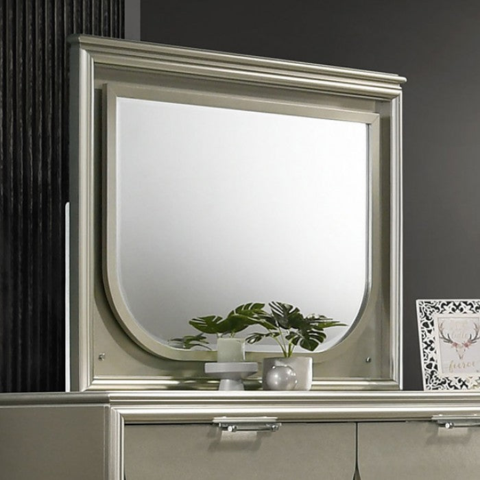 Sheridan Contemporary Silver Mirror with LED Light, Embossed Panels, and Beveled Glass