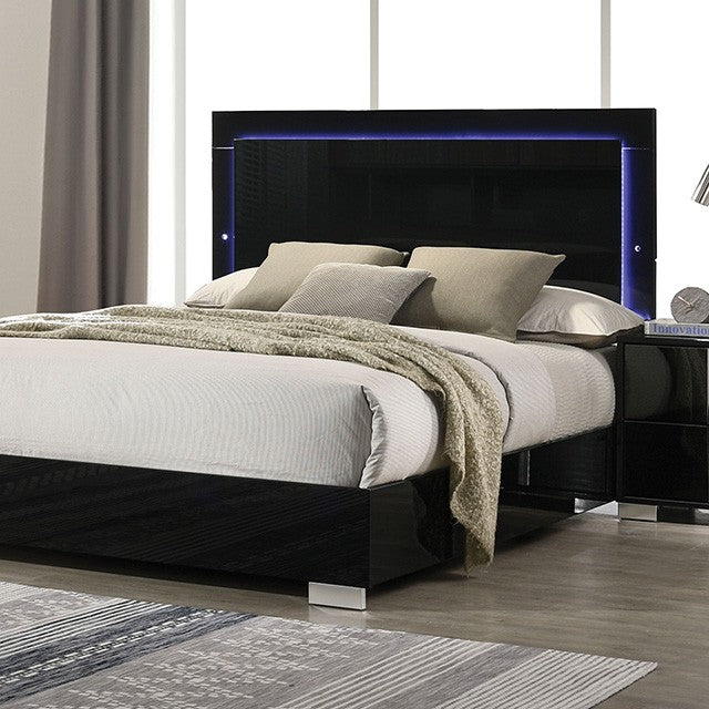 Sinistra Contemporary Piano Black Bed - Modern Luxury Bedroom Furniture