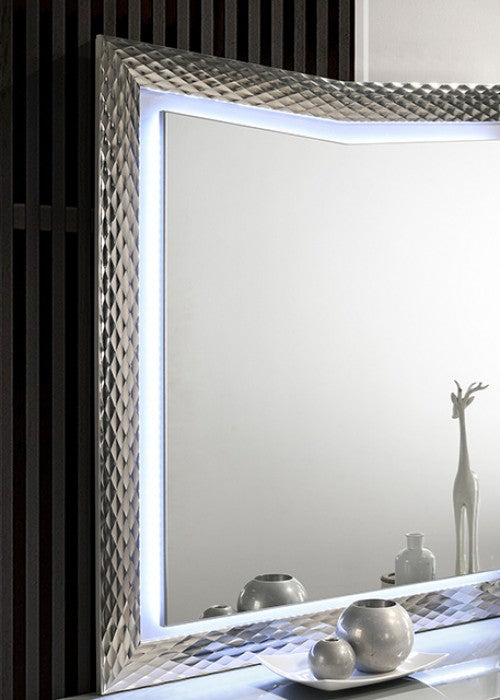 Ventnor Glam Gray Satin Fabric Mirror with LED Lighting