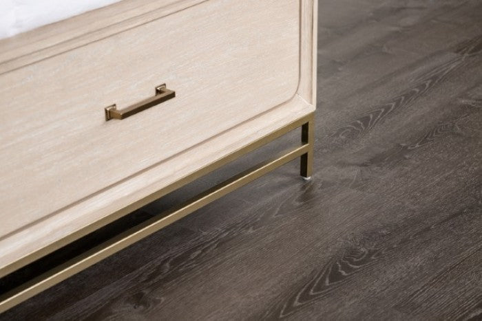 Sandnes Light Oak Night Stand with Metal Legs and Gold Bar Pulls