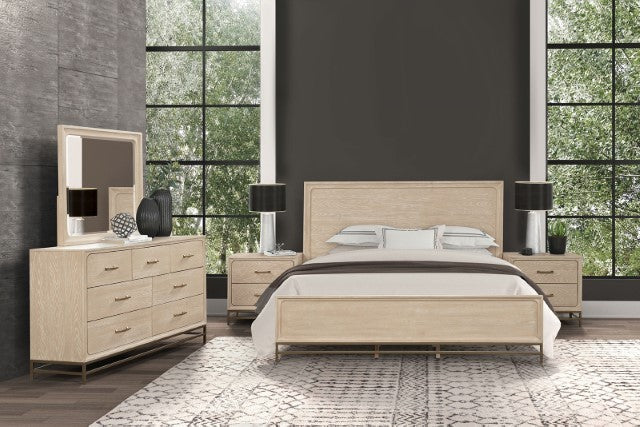 Sandnes Light Oak Bed with Beveled Mirror Headboard Detail