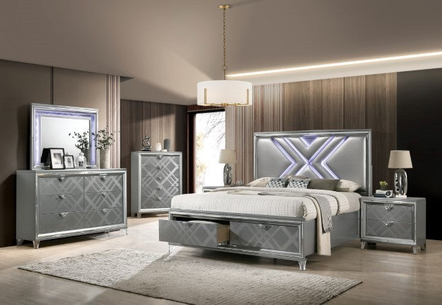 Emmeline Contemporary Latherette Silver Drawer Bed