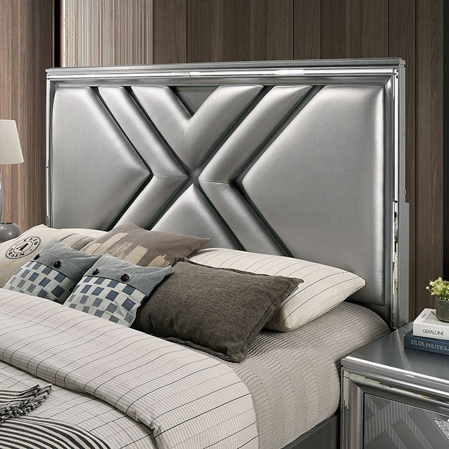 Emmeline Contemporary Latherette Silver Drawer Bed