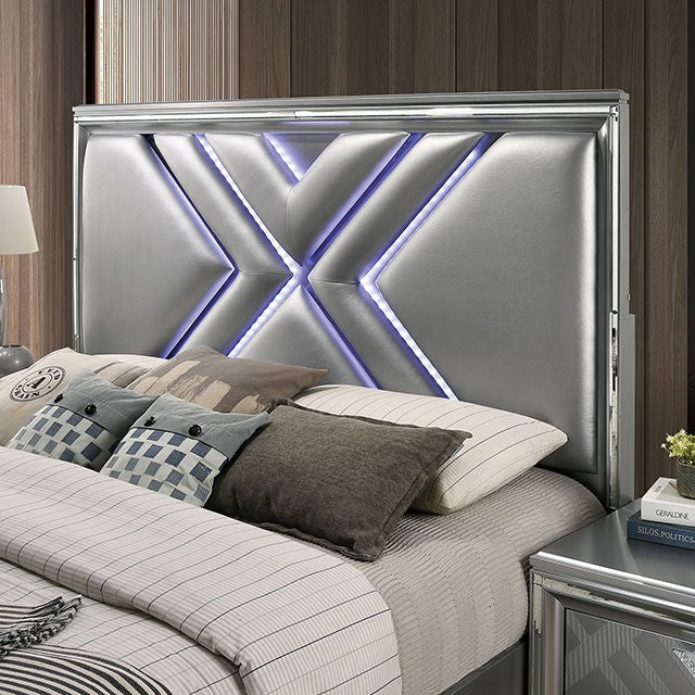 Emmeline Contemporary Latherette Silver Drawer Bed
