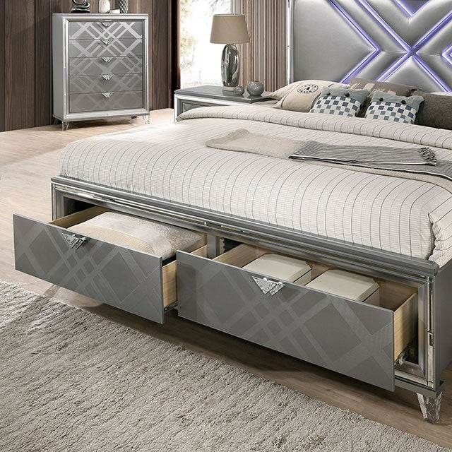 Emmeline Contemporary Latherette Silver Drawer Bed