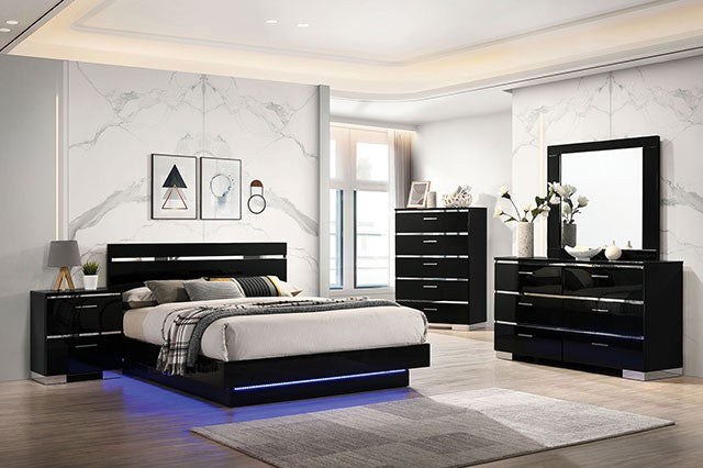 Erlach Contemporary Solid Wood High Gloss Finish Bed