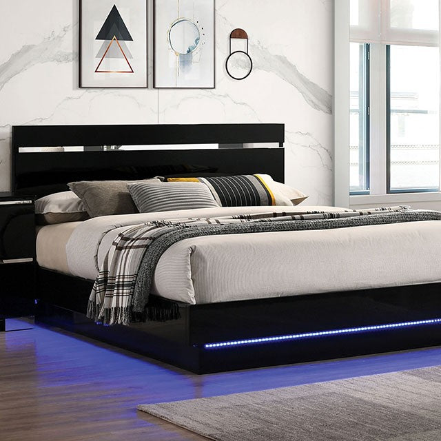 Erlach Contemporary Solid Wood High Gloss Finish Bed