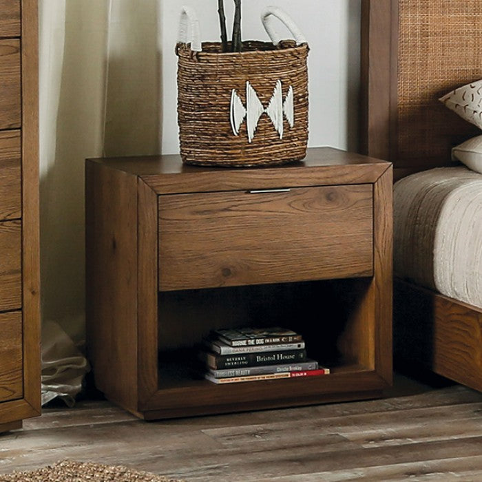 Leirvik Transitional Rattan Solid Wood Nightstand