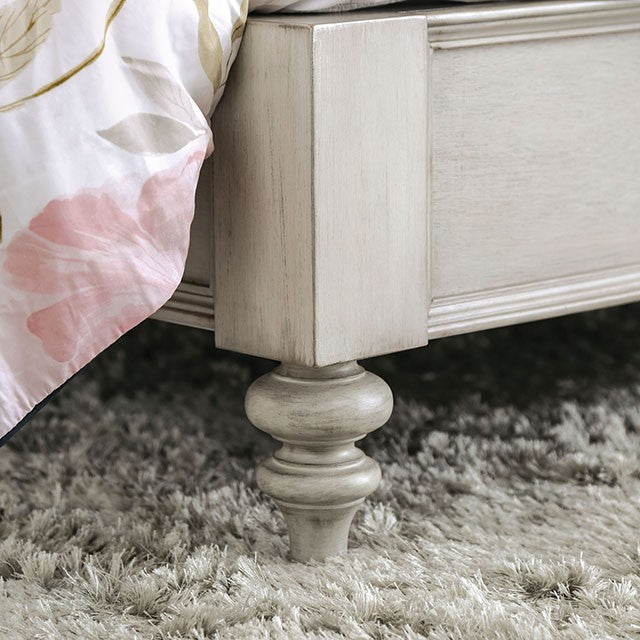 Jakarta Fabric Solid Wood Antique White Beige Bed