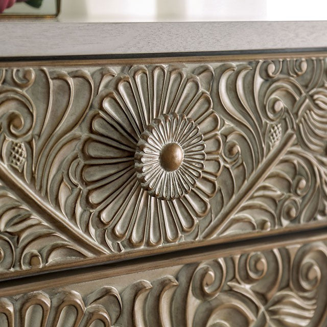 Jakarta Fabric Solid Wood Antique White Beige Bed