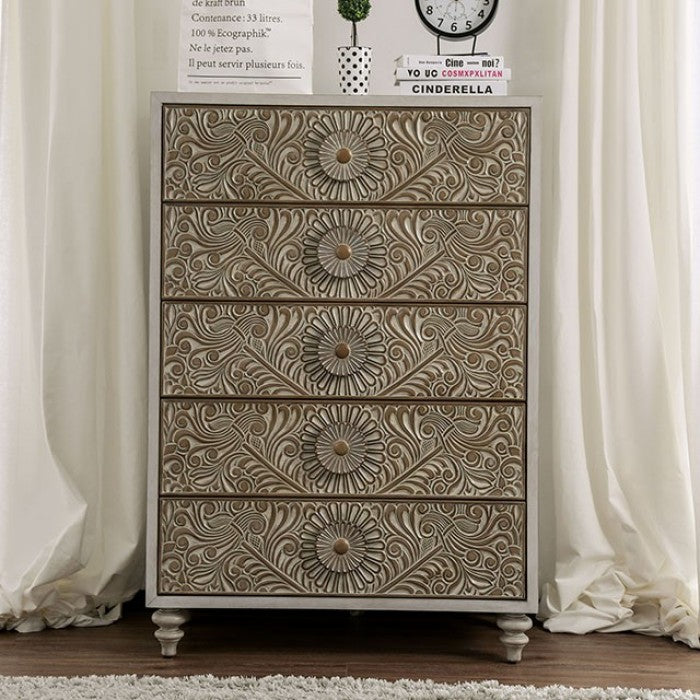 Jakarta Fabric Solid Wood Antique White Beige Chest