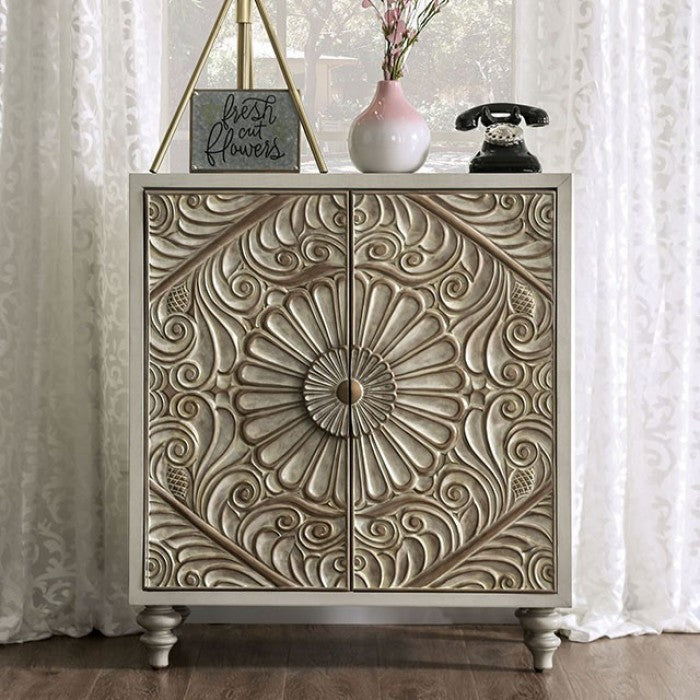 Jakarta Fabric Solid Wood Antique White Beige Wine Cabinet