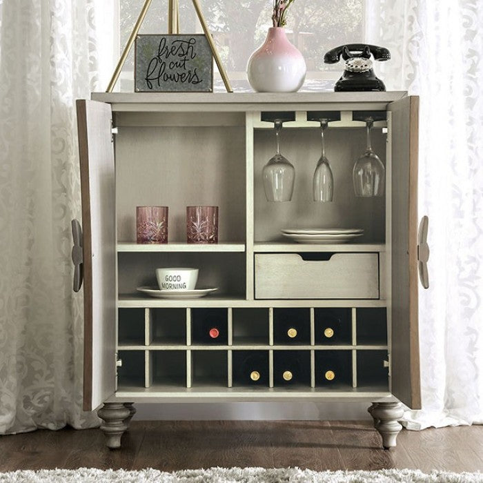 Jakarta Fabric Solid Wood Antique White Beige Wine Cabinet