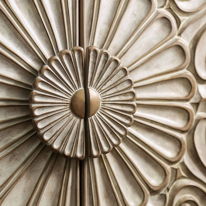 Jakarta Fabric Solid Wood Antique White Beige Wine Cabinet