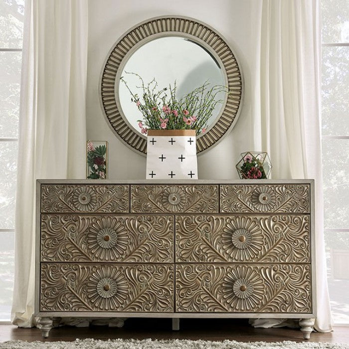 Jakarta Fabric Solid Wood Antique White Beige Dresser