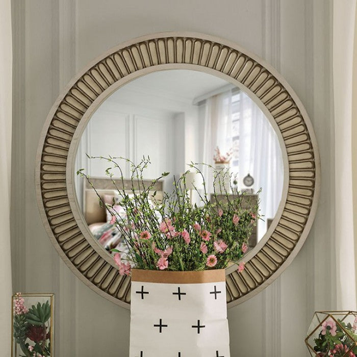 Jakarta Fabric Solid Wood Antique White Beige Mirror