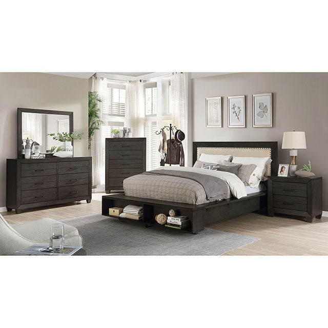 Sligo Dark Gray Linen fabric Solid Wood Storage Bookcase Bed