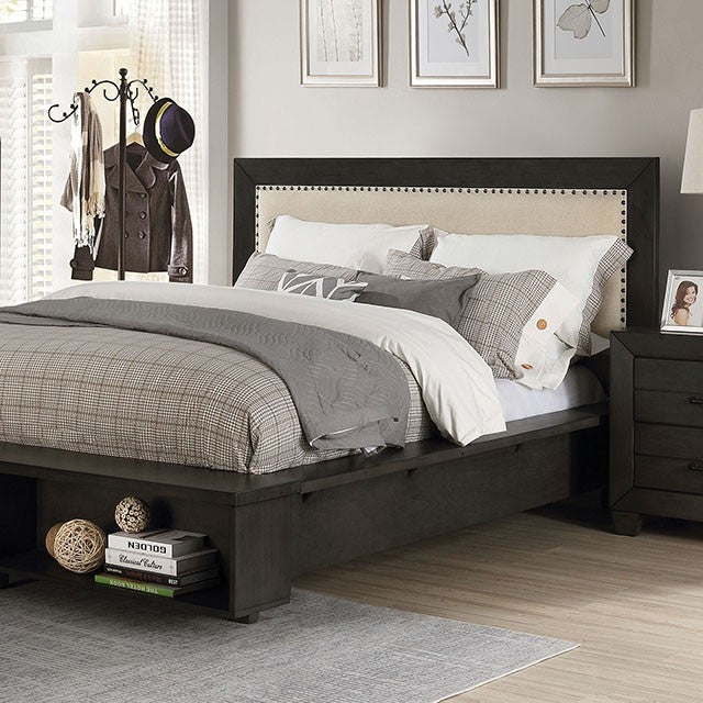 Sligo Dark Gray Linen fabric Solid Wood Storage Bookcase Bed