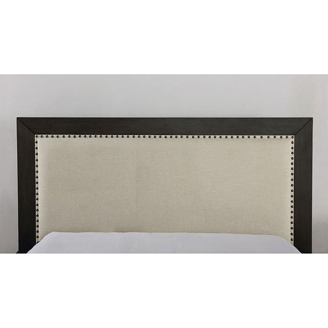 Sligo Dark Gray Linen fabric Solid Wood Storage Bookcase Bed