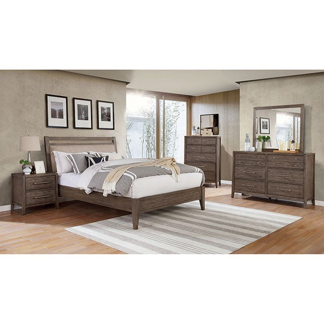Tawana Linen Fabric Solid Wood Warm Gray Beige Bed