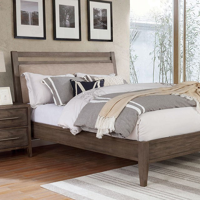 Tawana Linen Fabric Solid Wood Warm Gray Beige Bed