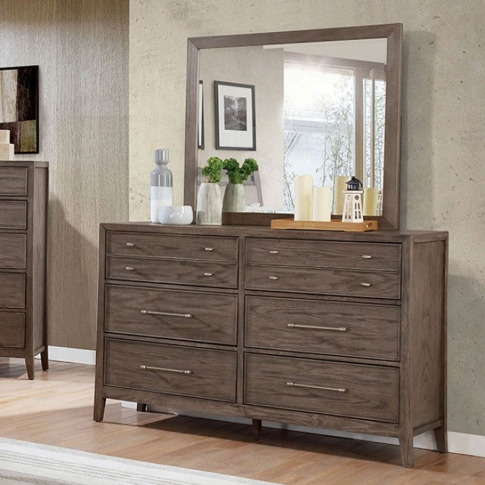 Tawana Linen Fabric Solid Wood Warm Gray Beige Dresser