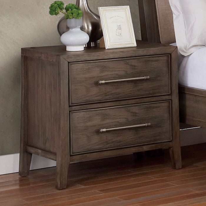 Tawana Linen Fabric Solid Wood Warm Gray Beige Nightstand
