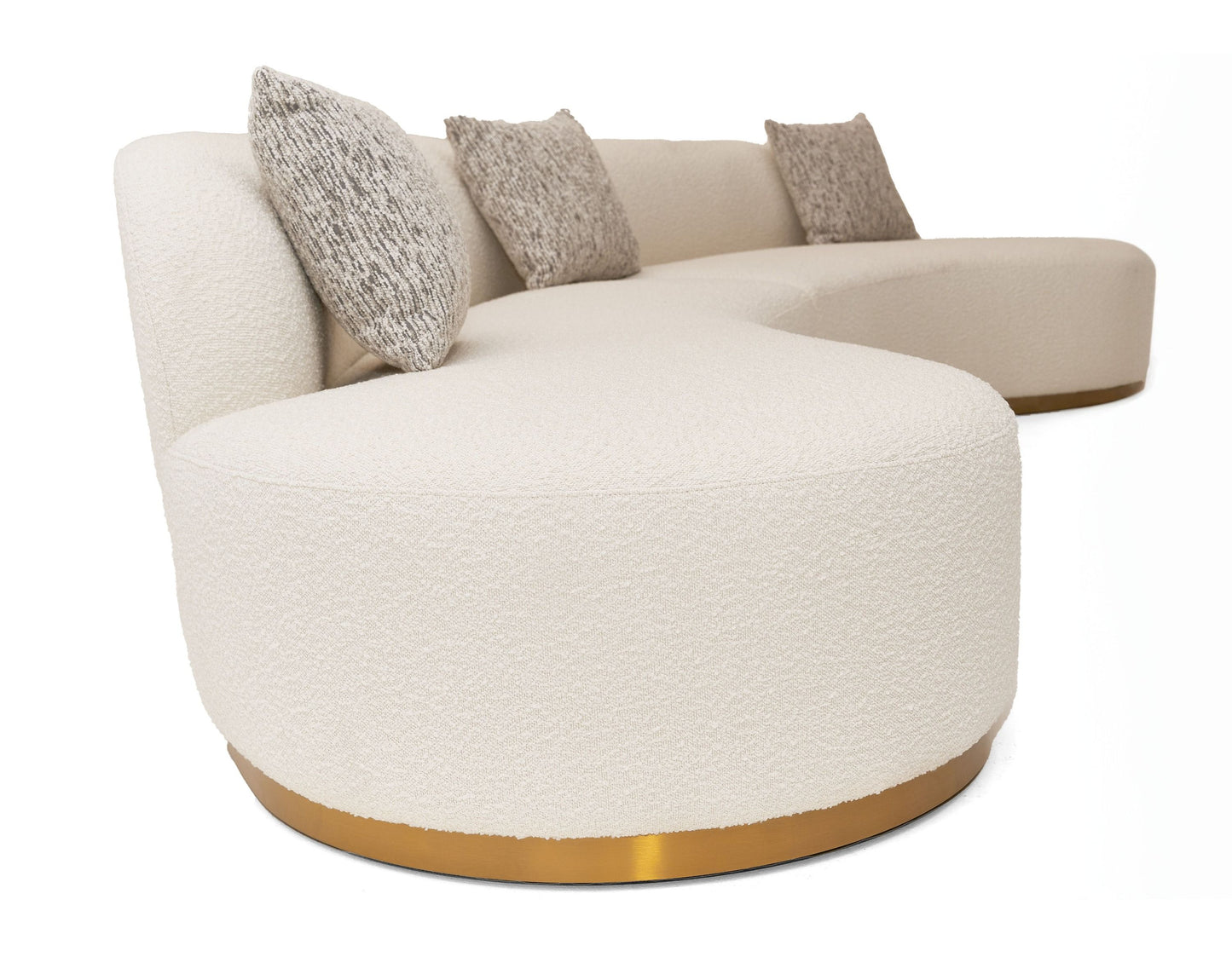 Divani Casa Frontier - Glam White Fabric Curved Sectional Sofa with Taupe Pillows