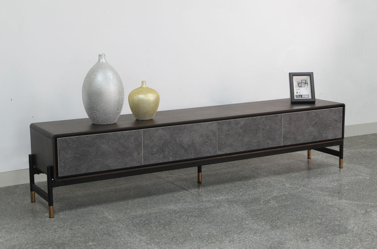 Gabrielle Walnut and Gold Four-Drawer TV Stand