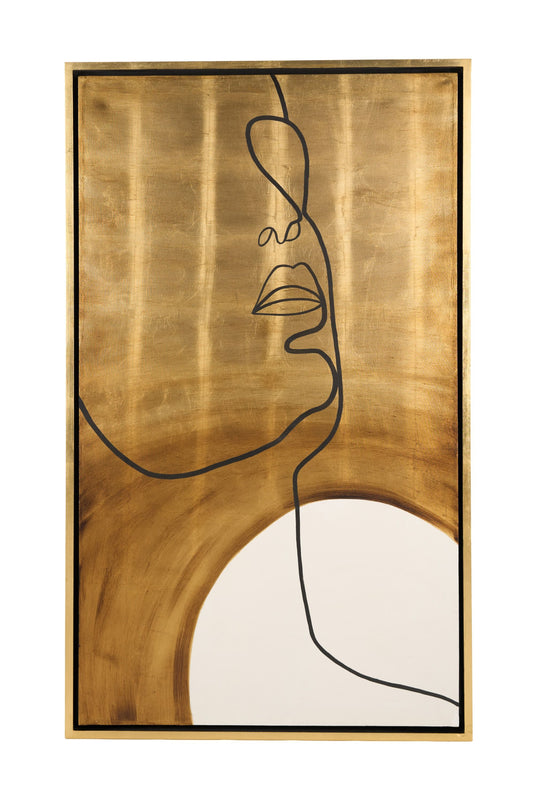 Golden Face Modern 35" x 59" Painting - Striking and Contemporary Artwork to Enhance Your Living or Office Space Decor