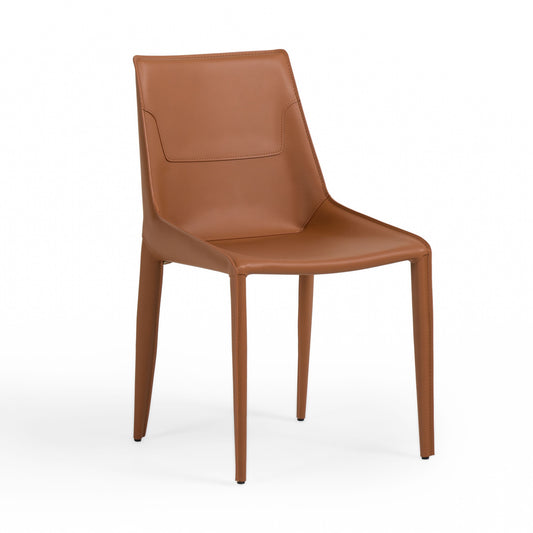 Modrest Halo - Modern Cognac Saddle Leather Dining Chair Set of Two - Stylish Design Furniture