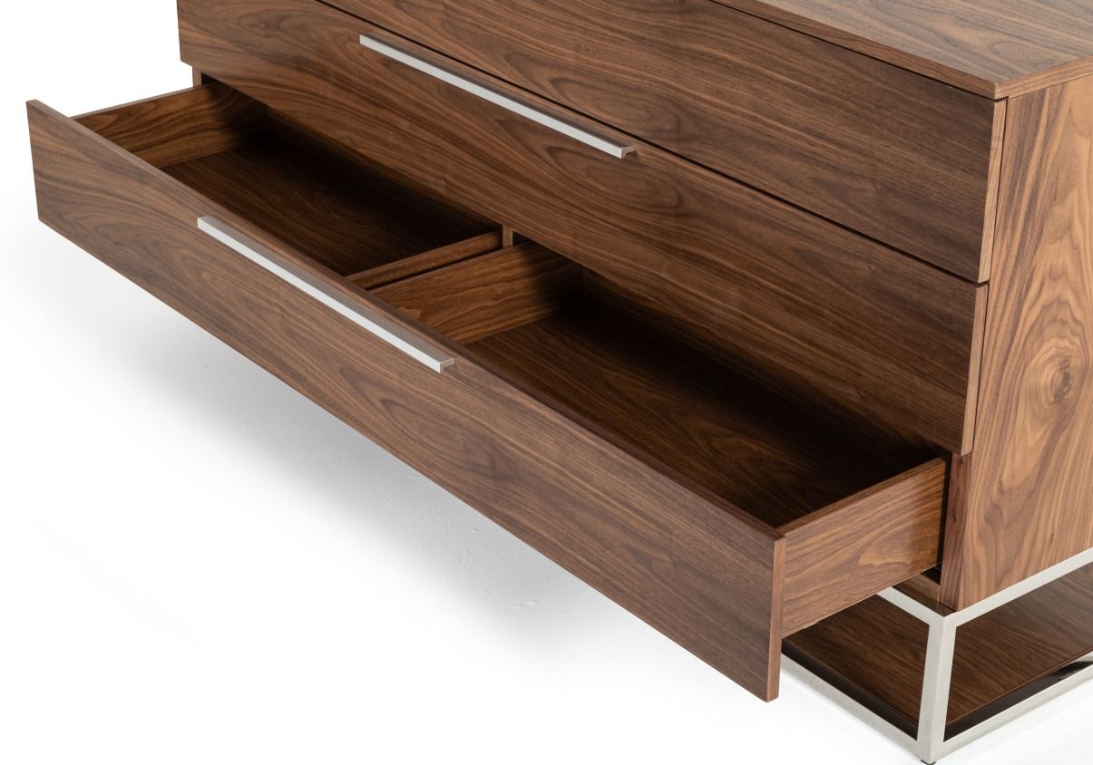 Modrest Helenora Modern Walnut Dresser - Elegant, Spacious, and Functional Storage for a Stylish Bedroom