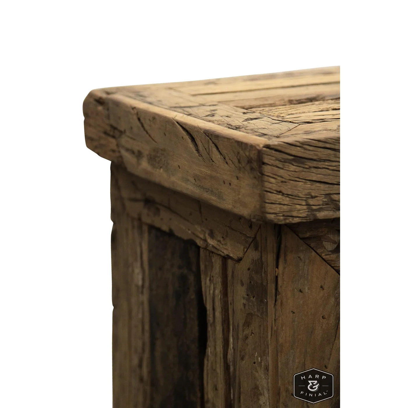 Ayers Sideboard | Reclaimed Railroad Tie Wood with Clear Glass and Chrome Finish on Metal Trim | 4-Door β A Unique Blend of Rustic and Modern Elegance